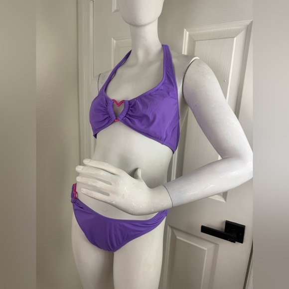 Wild Fable Women’s Purple with Pink Heart Two piece Bikini Set Size Medium. - Picture 3 of 10
